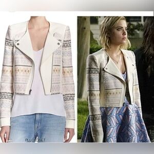 BCBG MaxAzria “Cody” Cropped Moto Jacket – Cream Multi – XS – NWT